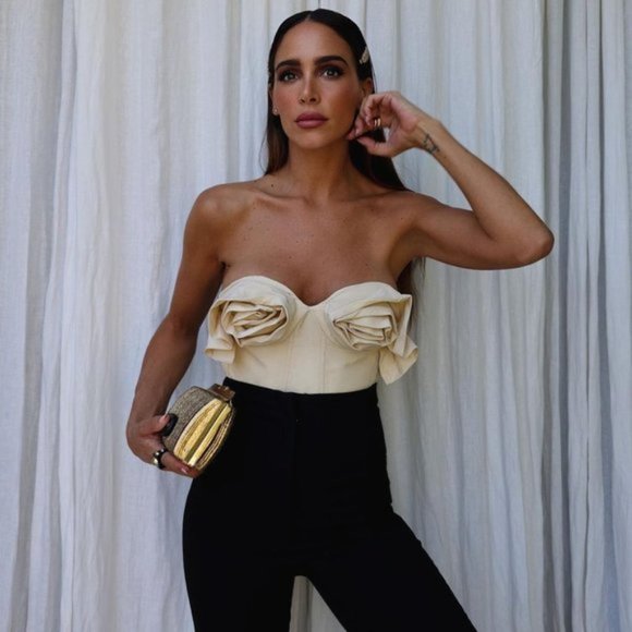 BLOGGER'S FAVE! Zara Floral Bustier Top Sand NWT - Picture 4 of 17